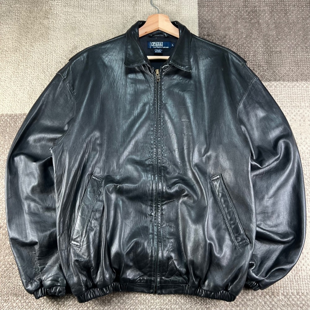 Rare 90s Polo Ralph Lauren No Pony Genuine Leather Swing Top Blouson Jacket L
